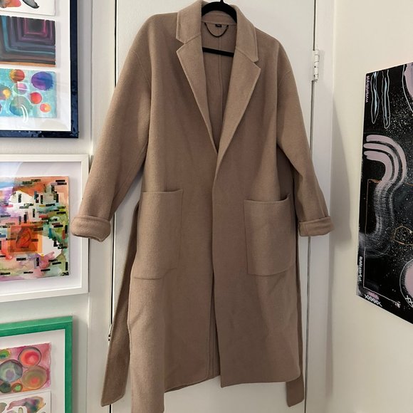 All Saints Wool Belted Wrap Trench Coat in Camel / Beige Size Sm